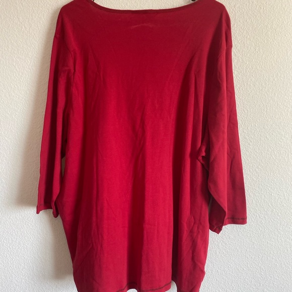 CJ Banks Red Size 3X 3/4 Sleeve Shirt 100% Cotton NWT - Picture 4 of 13
